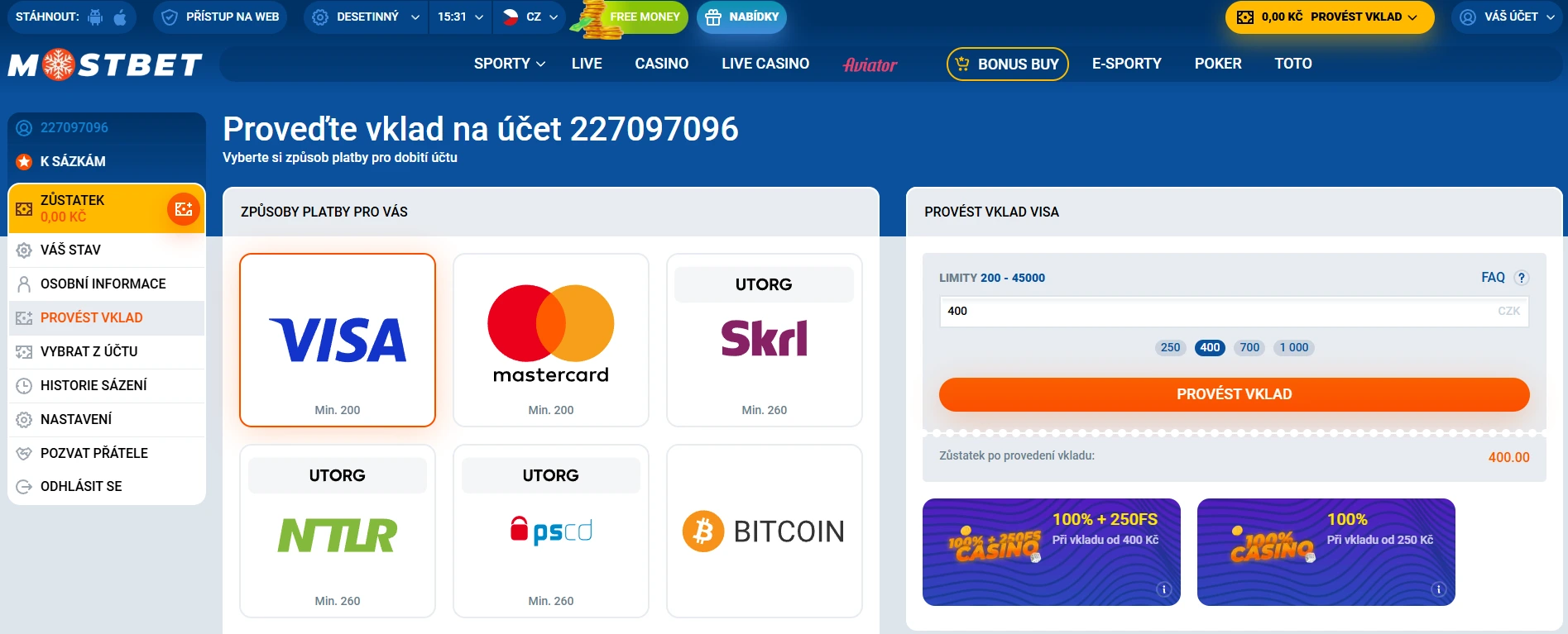 Možnosti vkladu v Mostbet casino Možnosti vkladu v Mostbet